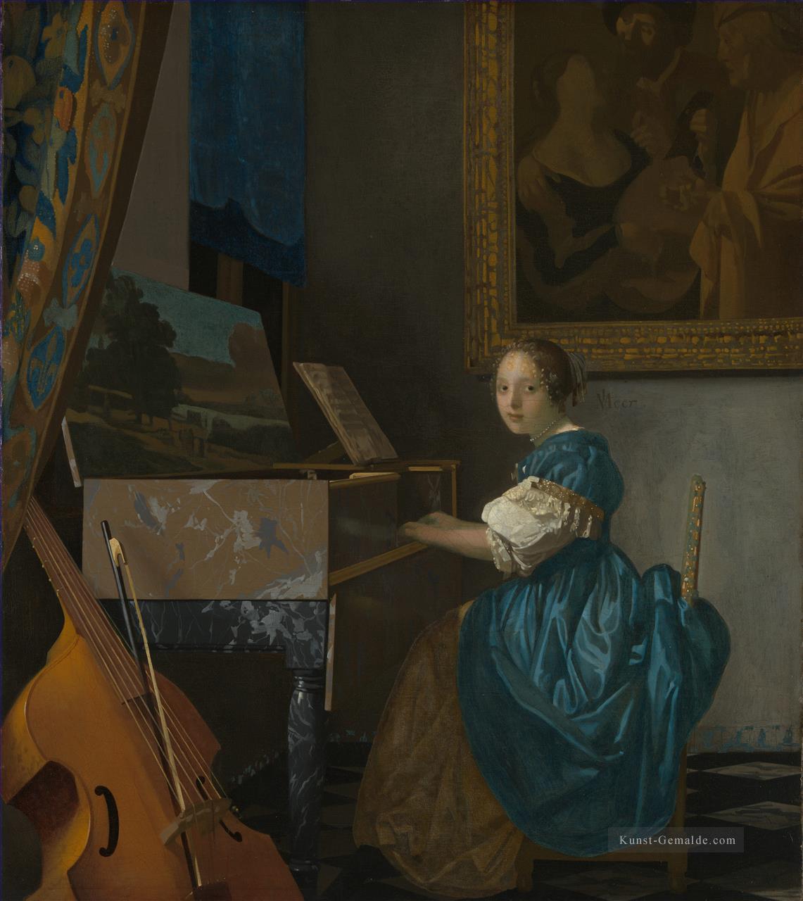 Dame gesetzt an einem Virginal Barock Johannes Vermeer Ölgemälde